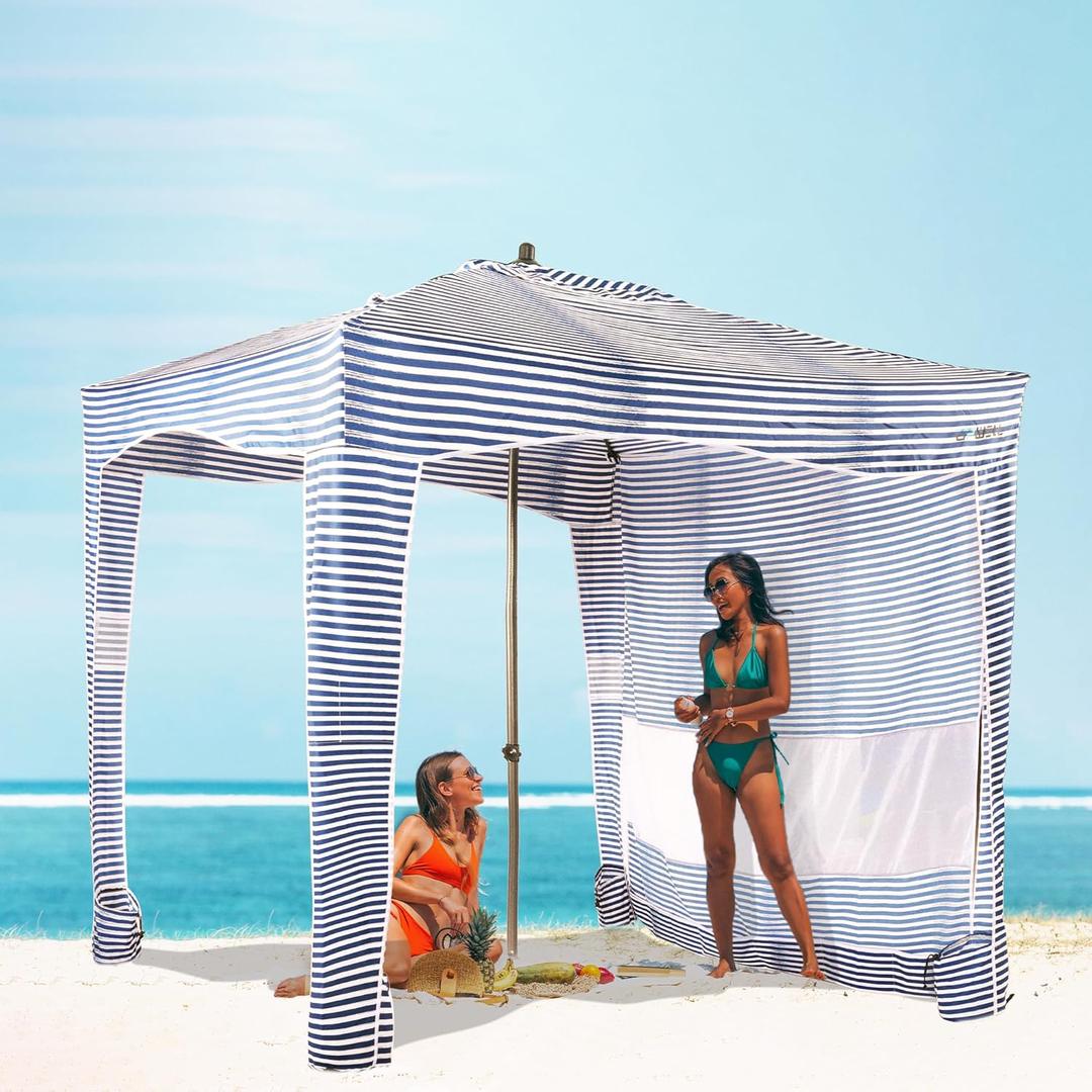 UPWELL Beach Tent Easy Set Up Canopy Sun Shelter Shade with UPF 50+UV Protection Portable Beach Umbrella Outdoor Sunwall with Sand Pockets for Fishing Backyard Camping(Tropical Ocean)