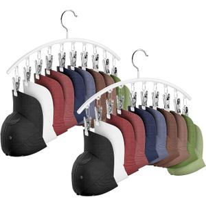 Hat Hangers for Closet, Metal 2 Pack Hat Organizer Holder for Hanger Closet Display, Hat Racks for Baseball Caps w/10 Clips, Hat Holder for Ball Caps & Accessories, for Men Women, White