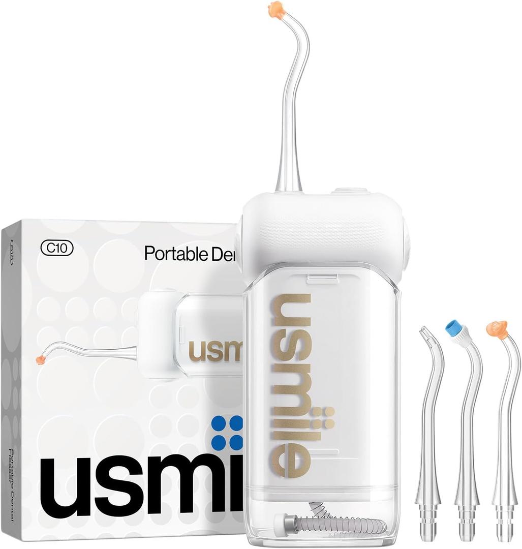 usmile C10 Portable Water Flosser  Travel-Friendly, 95-Day Battery, 4 Modes, 360 Nozzle, 180ml Tank, IPX7 Waterproof, Dentist-Recommended for Braces, Implants & Sensitive Gums (White)