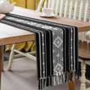 OTOSTAR Black Table Runner 13x60 Inches Boho Rustic Table Runner with Tassels Farmhouse Kitchen Dining Macrame Table Decoration for Christmas Home Wedding Party Birthday Holiday Decor (Black)