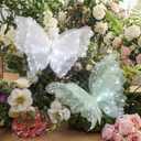 Yinkin 2 Pcs 20 Inch Large LED Butterfly Decorations Mariposas Grandes para Decoracion Giant Light up 3D Hanging Butterflies for Wedding Birthday Baby Shower Decor (Green,White)