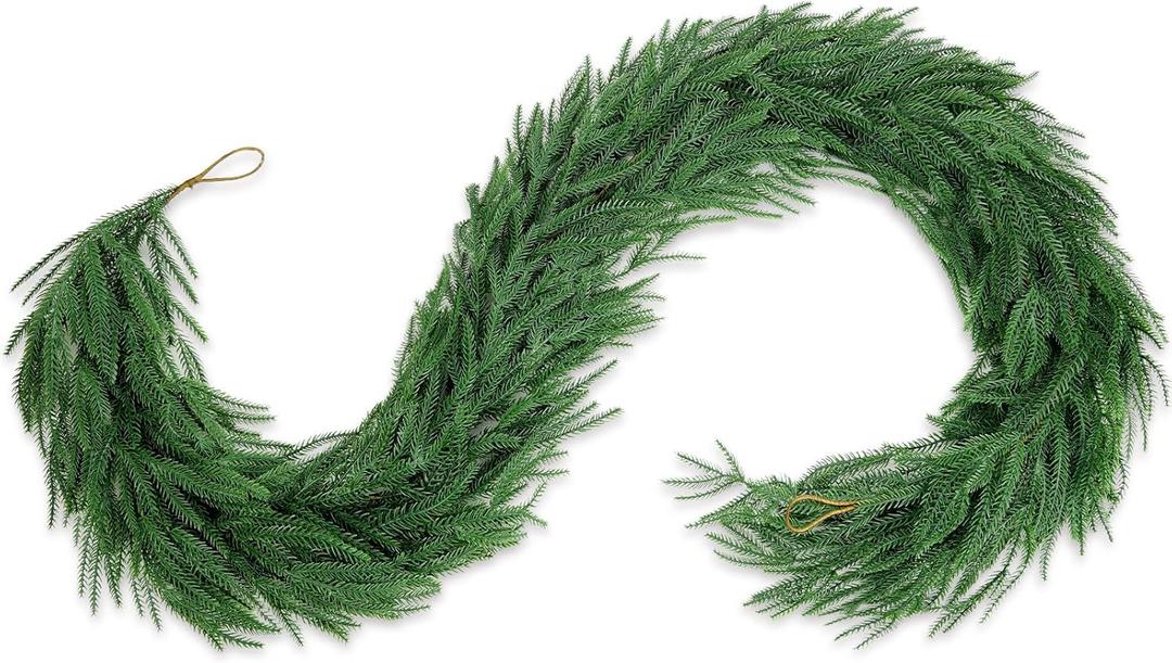 6FT Christmas Garland Real Touch Artificial Norfolk Pine Garland,Fake Green Plant Garland,Suitable for Holiday,Tabletop,Fireplace,Wall Decoration,Indoor and Outdoor Christmas Decoration