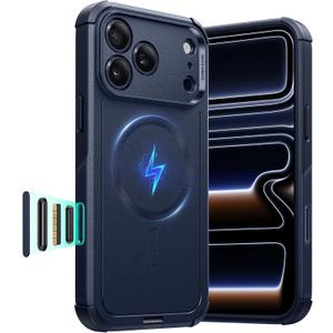 ESR for iPhone 17 Pro Max Phone Case, 7X Military-Grade Drop Protection, Shock-Absorbing Rugged Cover with Camera Control Button, MagSafe Accessories Compatible, Cyber Series, Navy Blue