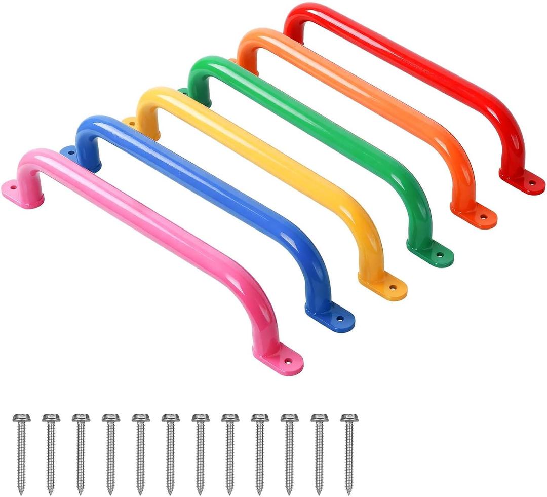 ESPETS 17 Inch 6 Pieces Colorful Safety Handles Metal for Playground Accessories- Swing Set Attachment Grab Handles, Playset Hand Grips, Indoor Monkey Bars for Jungle Gym, Playhouse, Climbing Frame