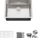 Kitchen Sinks 23x18 Inch Undermount Kitchen Sink Stainless Steel Sink 16 Gauge Single Bowl Sinks Set (5 Item Bundle: Sink, Bottom Grid, Drain Assembly, Drain Cap, Towel)