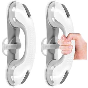 2 Pack Grab Bars for Bathtubs and Showers with 3 Suction Cups, Heavy Duty Handle Removable Handrails for Seniors and Elderly, Bathroom Safety Grip No Drilling Waterproof, Grey (Gray)