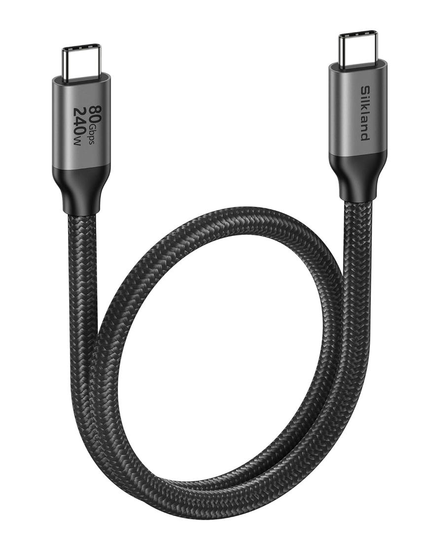 Silkland 80Gbps USB 4 for Short Thunderbolt 5 Cable 1.6FT, 120Gbps Bandwidth for 16K/Dual 8K, 240W Charing, Braided USB C Data Cable Compatible Thunderbolt 4, SSD,MacBook M4 Pro/Max,iPhone 17/16, Dock