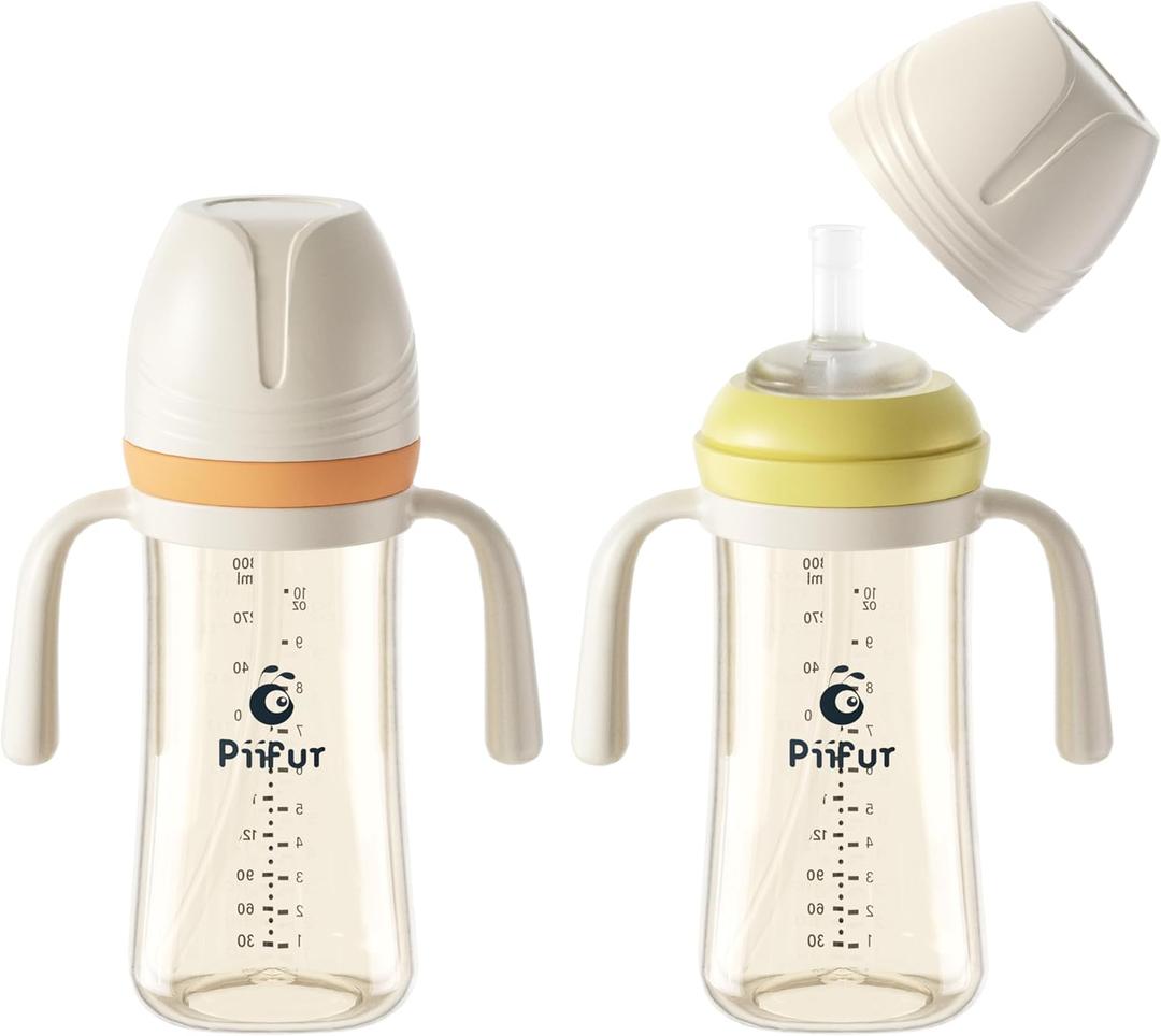 Piifur Sippy Cups for Toddlers 1-3 No Spill Straw with Handle Water Bottle 2 Pack 10 Ounce (Yellow&Orange)