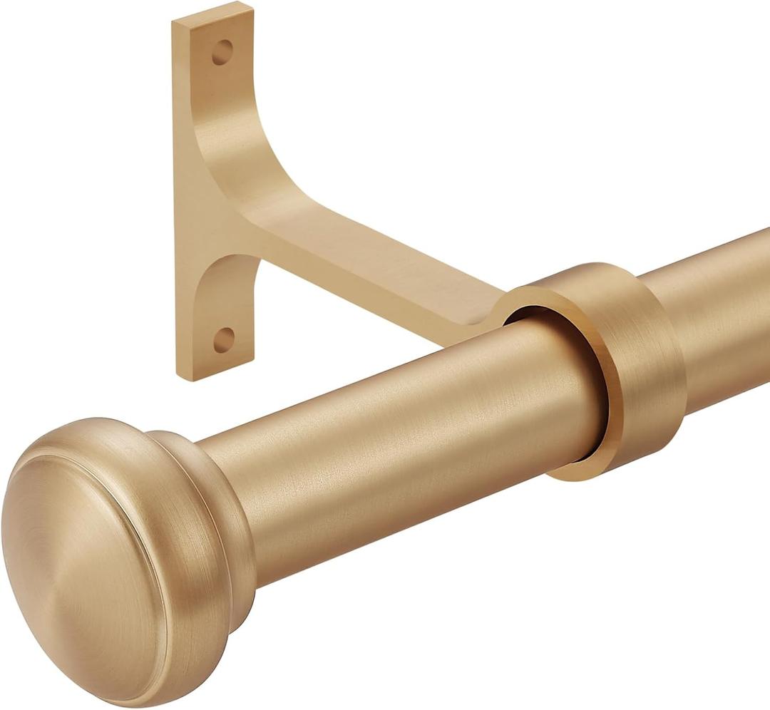 Heavy Duty Adjustable Curtain Rod, 1 Inch, 48-86 Inch, Round Cap, Premium Aluminum Brackets, Suitable for Windows & Patios (Warm Gold)