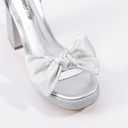 Mofri Showhow Platform Chunky Heels Women's Chunky High Heel Sandals Ankle Strap Open Toe Pump Bowknots Wedding Sandals for Wedding Bridal Party (Silver)