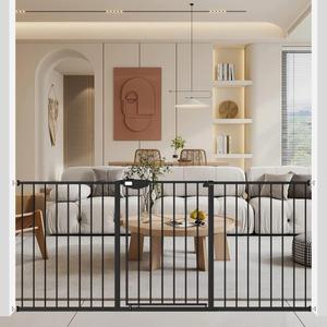 WAOWAO Triple Lock Baby Gate Extra Wide 67.32-72.04" Pressure Mounted Walk Through Swing Auto Close Safety Black Metal Dog Pet Puppy Cat for Stairs,Doorways,Kitchen