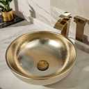 Gold Ceramic Vessel Sink with Faucet and Drain 16 Inch Bathroom Sink Above Counter Round Basin Bowl Sink for Bathroom, 15.6 x 15.6 x 5.8 inches