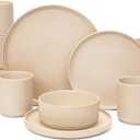OTAGO 16-Piece Dinnerware Set for 4 with Mugs, Ribbed Stoneware Plates and Bowls Sets, Unique Handcrafted Reactive Glaze, Chip and Scratch Resistant Dish Set, Microwave & Dishwasher Safe, Yellow