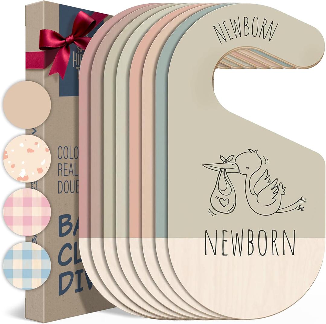 Baby Clothes Dividers For Closet - Wooden Baby Clothes Organizer Dividers for Boy & Girl, 8 Baby Closet Dividers by Size - Ideal Clothing Organizers (Earth Tone)