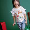 Paw Patrol Big Girls' Christmas Ruffle Jersey Short Sleeve Graphic Tee Skye White 10-12 (White)