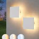EDISHINE 2 Pack LED Outdoor Wall Lights Exterior/Interior, 3000K-5000K Dimmable Wall Sconce, Small Square Modern Exterior Lighting Fixtures, IP65 Waterproof Aluminum Outside Porch Light, White
