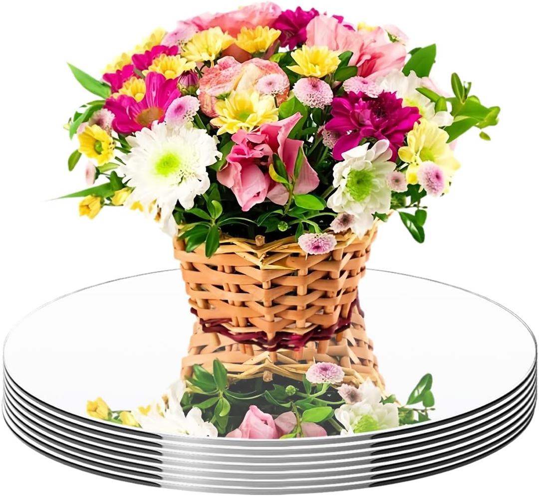 7PCS Round Mirrors for Table Centerpieces, 2mm, Acrylic 6" Circle Mirror Trays Craft Mirror Candle Mirror Plate for Wedding Birthday Graduation Table Party Decorations