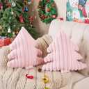 Lanpn Christmas Tree Pillows Set of 2, Christmas Decoration Wide Stripes Winter Throw Pillows Soft Cute 3D Shaped Xmas Tree Throw Cushion for Sofa Bedroom Xmas Decor (18x16 inch, Pink)