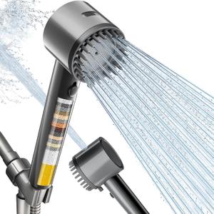 Cobbe Ion Drops Filtered Shower Head with Handheld, High Pressure 5 Spray Mode Showerhead with Filters, Built-in Power Wash for Hard Water - Remove Chlorine - Reduces Dry Itchy Skin, Gray