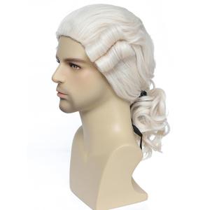Men's 18th Century Colonial Judge Wig, George Washington Wig Lawyer Aristocrat Curly Costume Wig for Halloween Historical Theme Party (Beige)