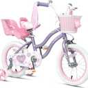 Glerc Petal 14 Inch Girls Bike for Ages 3-5 Years, Kids Bike with Training Wheels, Basket & Streamers, Princess Style Kids Bicycle, Toddler Bike Birthday Gift for Girl