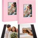 2 Pack Photo Album Holds 24 Pockets with Linen Cover and Customizable Window, Fits 4x6 Photos, Archival Black Pages, Pink