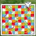 Realspring 9.8 ft Giant Snakes and Ladders Game Playing Mat with 6 Nails 14 Inch Inflatable Dice and Storage Bag Floor Snake and Ladder Board Game Big Size for Both Indoor and Outside