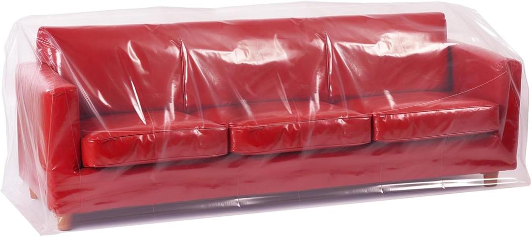 92W x 42D x 62/41H Inches Plastic Couch Covers - Dust-Proof Furniture Cover for Sofa, Heavy Duty Storage and Moving Bag, Renovation Protection (4mil Thickness)