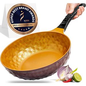 Diamond X Premium Non Stick Wok Pan - 11" Large Flat Bottom Chinese Wok - Woks & Stir-fry Pans Nonstick - Titanium-Coated 8-Layered Korean Engineered Skillet for Frying, Oil-Free, PFOA-Free