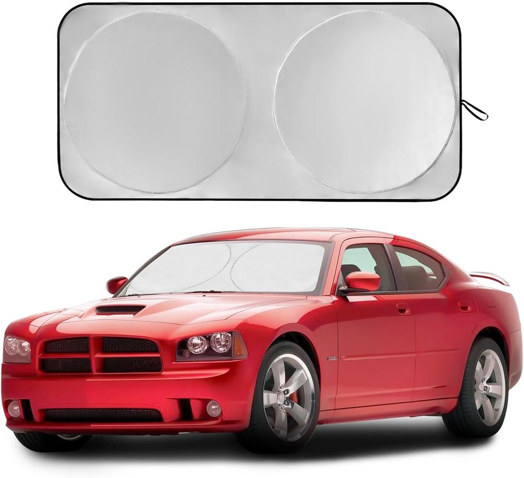 Vepagoo Car Windshield Sun Shade Window Cover Shade Interior Sun Protection Curtain 59inX29in, UV Rays and Sun Heat Protector, Keep The Car Interiors Cool, Prevents Dashboard Fade and Crack (Small/Classic59"x29", Silver)