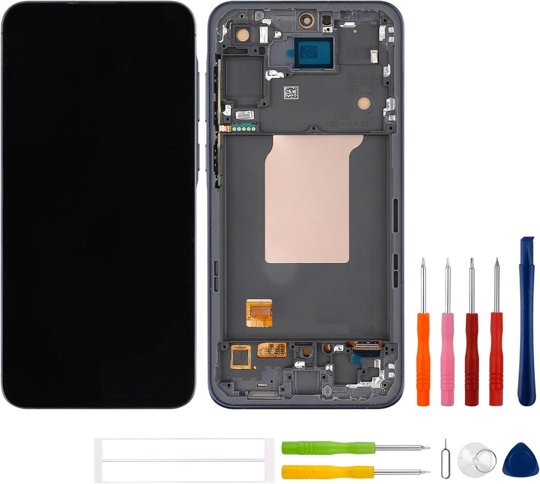 [With Frame][Support Fingerprint Function] SWARK New OLED LCD Display Compatible with Galaxy A55 SM-A556B, SM-A556B/DS Touch Screen Digitizer Assembly Replacement with Upgraded Repair Tools Kit