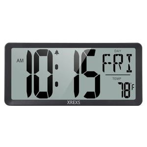 XREXS Large Digital Wall Clock, Battery Operated Alarm Clocks for Bedroom Home Decor, Count Up & Down Timer, 14.17 Inch Large LCD Screen with Time/Calendar/Temperature Display (Batteries Included)