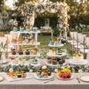 Roowest Wood Cake Stands Set of 6 Wood Dessert Tower Dessert Trays Desert Stands Cupcake Stand Rustic 3 Tier Farmhouse Cupcake Serving Stands with Dessert Trays for Tea Party(White)