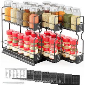 SpaceAid Pull Out Spice Rack Organizer for Cabinet, Heavy Duty Slide Out Seasoning Kitchen Organizer, Cabinet Organizer, with Labels, 7.7" W x10.75 D x10 H, 3 Drawers 2-Tier