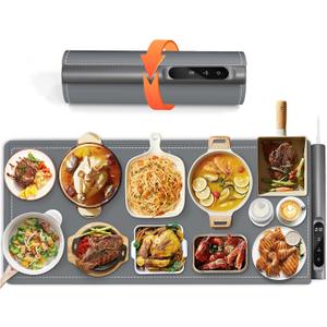 Graphene Warming Mat for Food - Fast Full Surface Heating, Extra Large (XXL 36x 16") Electric Warming Trays for Buffets Party Countertop with 6 Temp & Timer Settings, Gifts for Mom Wife, Gray