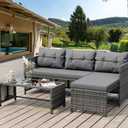 Shintenchi 3-Piece Outdoor Patio Furniture Sets, Wicker Patio Conversation Sets, All Weather Wicker Rattan Patio Seating Sofas with Glass Coffee Table and Cushion, Gray