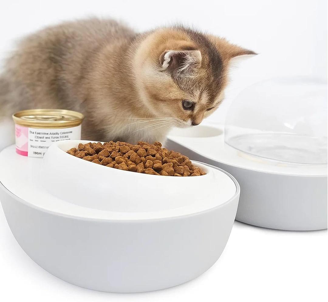 Cat Food and Water Bowl  Avocado Cat Bowl with Water Dispenser Pet Bowl& Small Dogs, Non-Spill, Anti-Choke, Eco-Friendly Dog Feeding Bowl Water Fountain 3-in-1 (Gray&White)