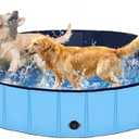 Foldable Dog Pool, Lexda Hard Plastic Shell Pet Swimming Pools for Large Dogs, Collapsible Plastic Pet Pool, Portable Bathing Tub for Dogs (63x12inch)