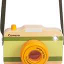 Wooden Mini Pretend Camera Toy with Real Sounds and Light for Toddlers 1 2 3 Years Old, Neck Hanging Photographed Props for Boys Girls Children Kids