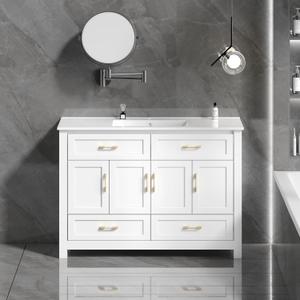 KEIKI 48" Bathroom Vanity with Sink & 4 Soft Closing Doors & 4 Drawers, Modern Freestanding Bathroom Storage Cabinet, Solid Wood Frame, White