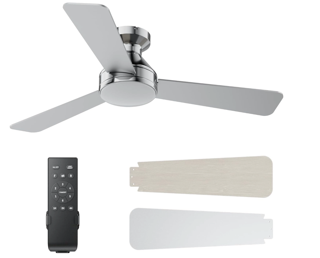 Ceiling Fans with Lights, 42 Inch Ceiling Fan with Light And Remote, 3CCT Flush Moun Low Profile Ceiling Fans, 6 Speed Noiseless LED Ceiling Fan, Advanced Nickel Ceilings Fan for Bedroom Living Room