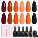 Beetles Fall Gel Polish Set - Burnt Orange Gel Polish Autumn Leaves Collection, Brown Burgundy Glitter Black Colors Nail Art Soak Off Uv LED Nail Kit Minicure DIY Home Halloween Gifts for Women