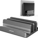 AboveTEK Vertical Laptop Stand, 3 Slots Aluminum Desk Laptop Holder & Laptop Docking Station Stand for MacBook, Tablet, Phone - Universal Fit (Up to 17.3") - Heavy Duty Polished, Anti Slide - Grey