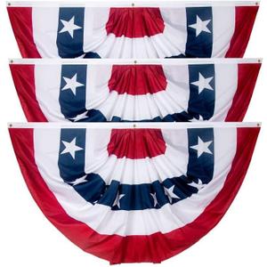 3x6Ft American Bunting Flags Outdoor, Patriotic Bunting for 4th of July Decorations, Memorial Day Patriotic Decorations, USA Pleated Fan Flag for Outdoor Indoor Use (Set of 3)