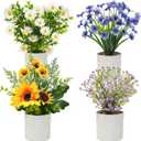 4 Packs Fake Plants Small Artificial Potted Flowers Mini Faux Plants for House Office Bathroom Farmhouse Tabletop Decor (Colorful)
