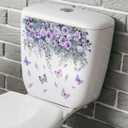 Waterproof Toilet Decals - Botanical Floral Design with Purple Roses and Butterflies, Self-Adhesive Removable Vinyl Stickers for Bathroom Decor, Rental Home Upgrade (3.5x3.5 Inch)