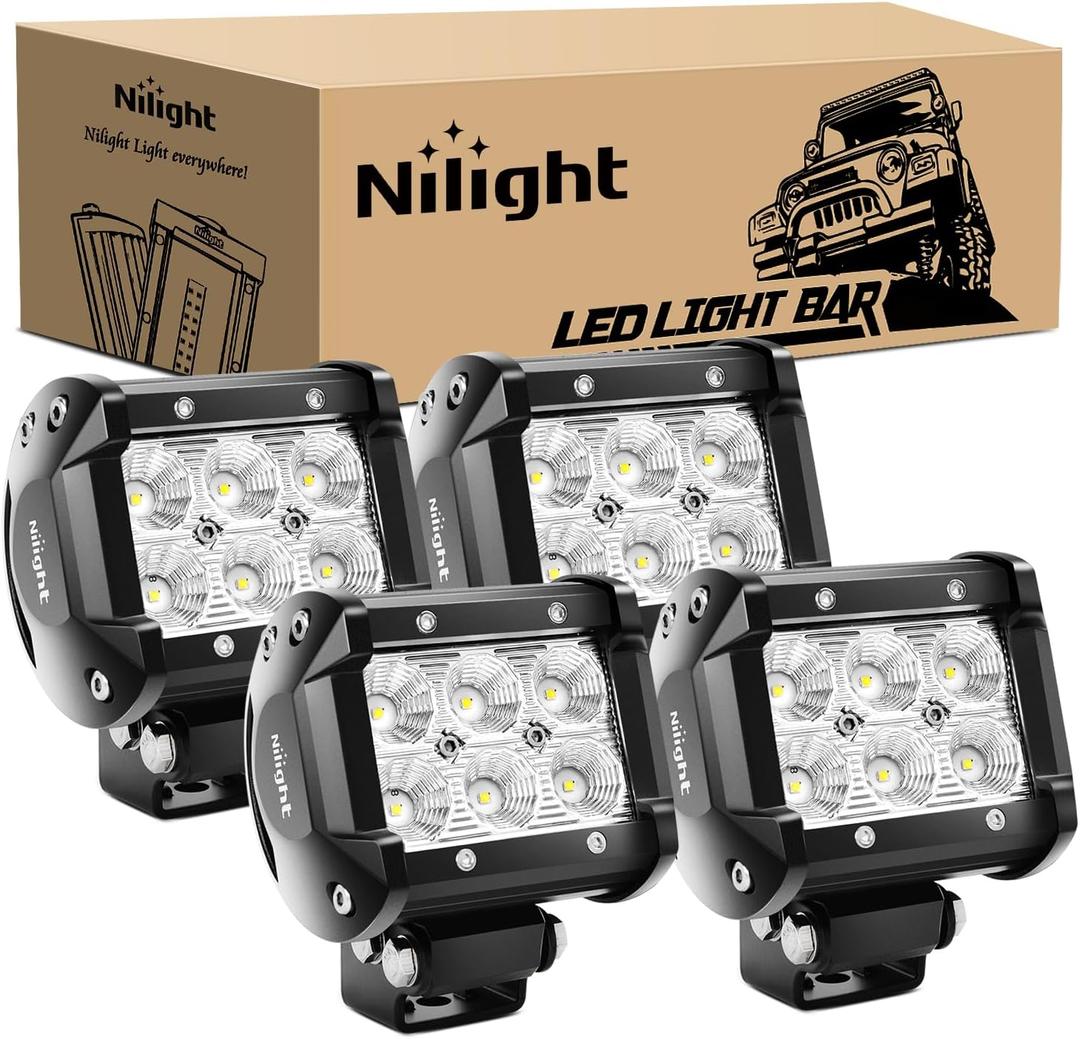 Nilight LED Pods 4PCS 18W 1260lm Flood LED Light Bar Driving Fog Light Off Road Lights Work Light 24V 12V For Motorcycles Van Camper Wagon Car Pickup ATV UTV SUV Truck Boat, 
