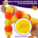 OCTERIC 6 Pcs 5 Feet Long Strands Marigold Flowers Garland with Bell Indian Wedding Decoration Artificial Decorations for Altar Faux Flower for Diwali, Pooja, Bush Floral Party (Dark Orange, Yellow)