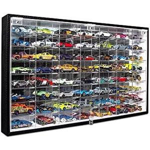 JACKCUBE Design Hot Wheels 1/64 Scale Diecast Display Case Storage Cabinet Shelf Wall Mount Rack for 56 Hot Wheels(Black, 24.61 x 13.78 x 2.05 inches)-MK184