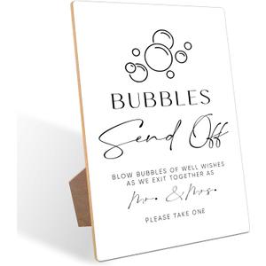 Wedding Bubble Send Off Sign, Minimalist Style Wedding Sign for Wedding Send Off, Wedding Reception and Bridal Shower, Wooden Sign with Stand, Wedding Party Favors, Wedding Send Off Ideas,17